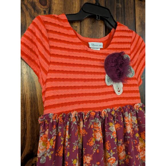 Bonnie Jean Big girls size 16 red floral striped boho short sleeve dress GUC - Picture 3 of 9